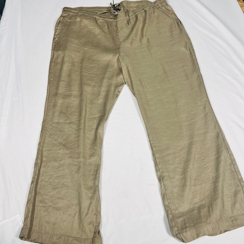 NYDJ Relaxed Drawstring Pants Saddlewood Olive Linen Blend Wide Leg WAKZ8987 2X - Picture 2 of 5